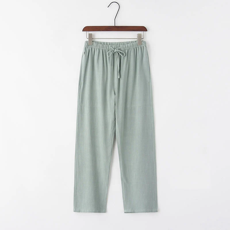 Buddha Stones Spring Summer Solid Men's Drawstring Linen Pants With Pockets