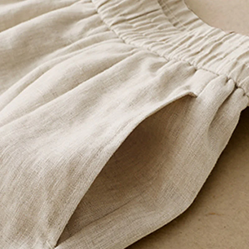 Buddha Stones Summer Plain Women's Cotton Linen Harem Pants With Pockets