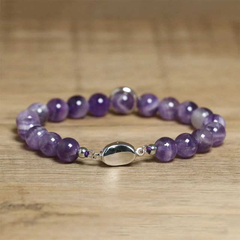 Buddha Stones Natural Amethyst Beads Balance Relieves Stress Buckle Bracelet
