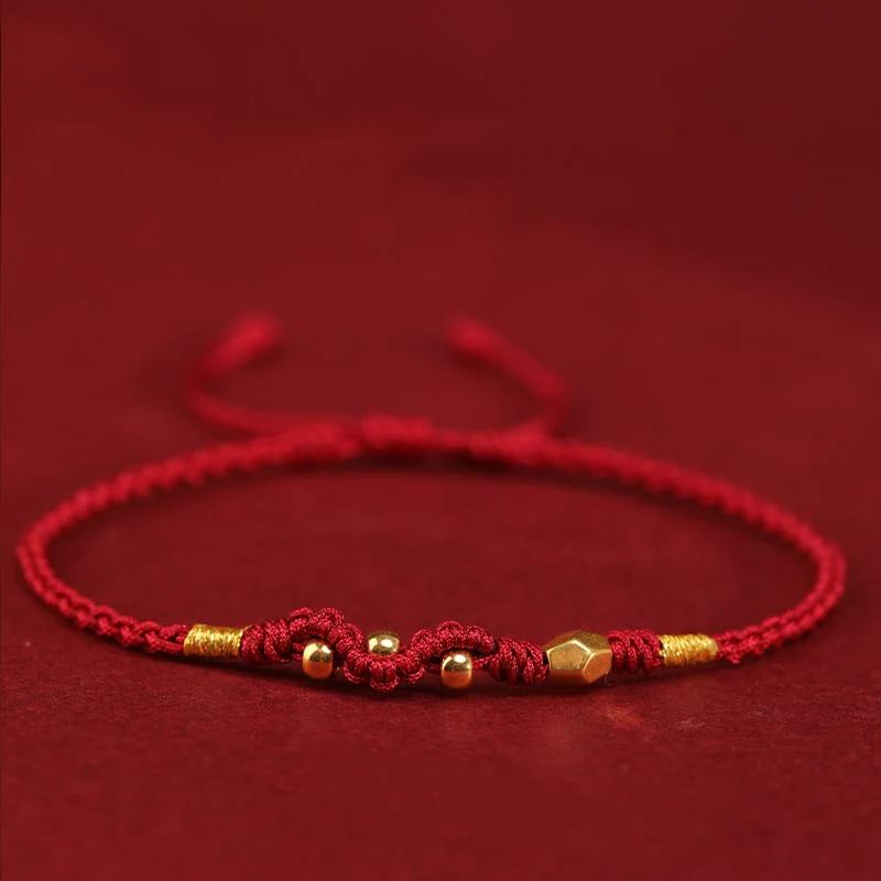 Buddha Stones 999 Gold Year of the Snake Mini Gold Bead Handmade Luck Protection Braided Bracelet