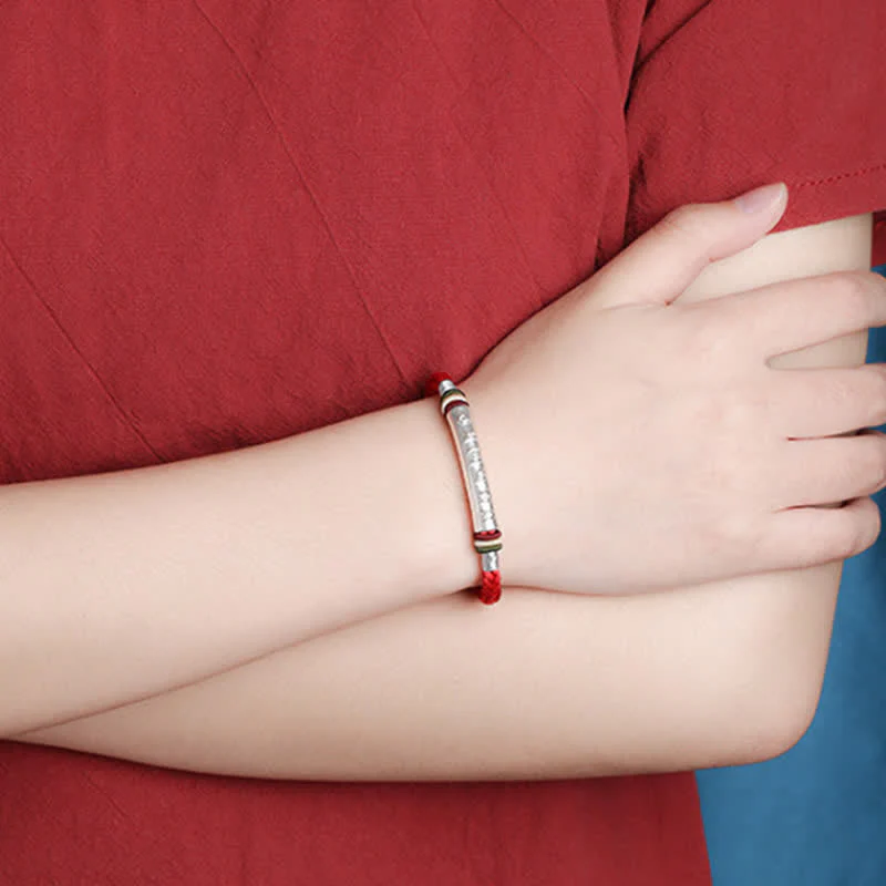 Buddha Stones 999 Sterling Silver Om Mani Padme Hum Protection Strength String Bracelet