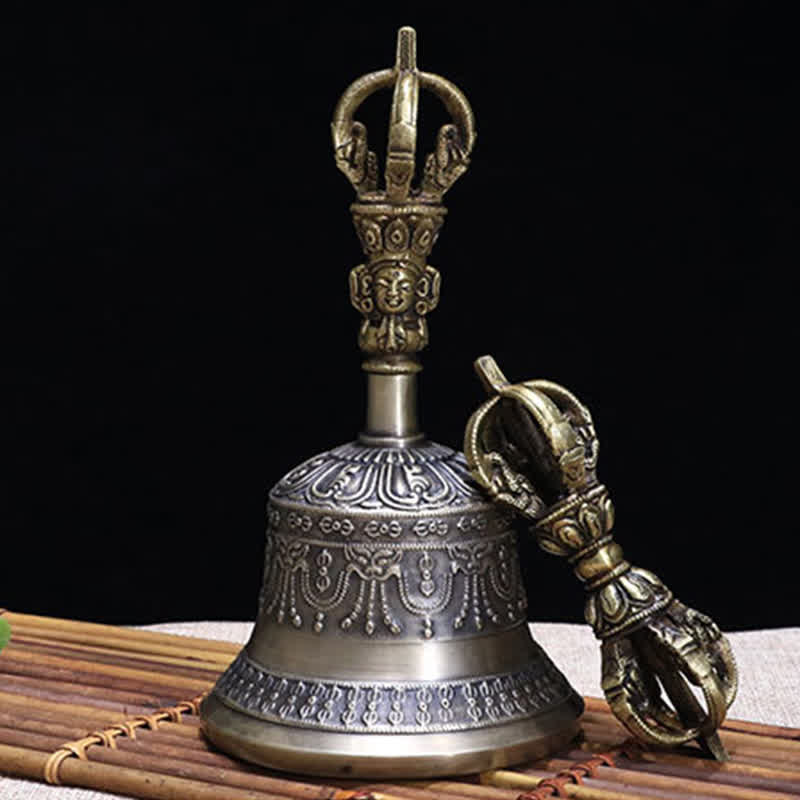 Buddha Stones Tibetan Meditation Bell and Vajra Dorje Copper Enlightenment Decoration Set