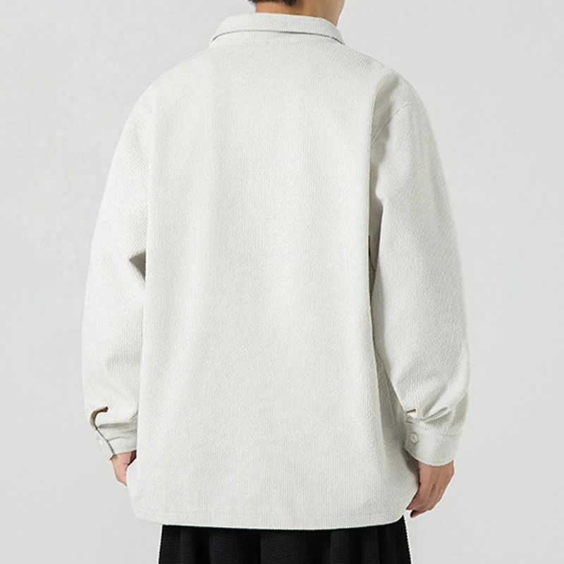 Buddha Stones Long Sleeve Frog-button Design Men's Polyester Jacket Shirt With Pockets