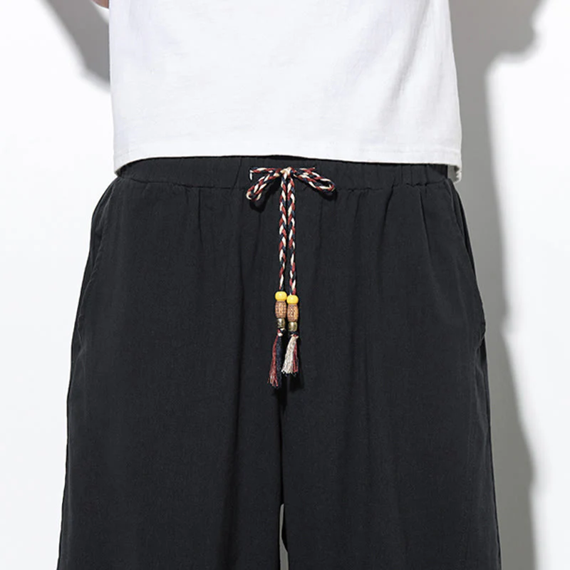 Buddha Stones Casual Summer Drawstring 7-8 Length Linen Men's Harem Pants With Pockets