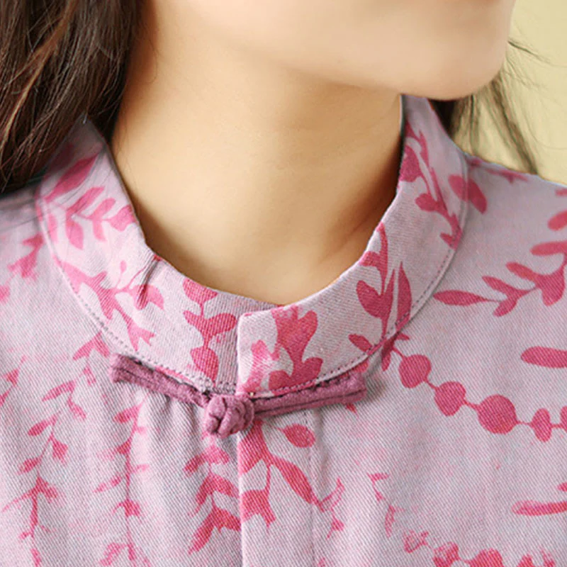 Buddha Stones Frog-button Vine Leaves Women's Cotton Linen Coat With Pockets