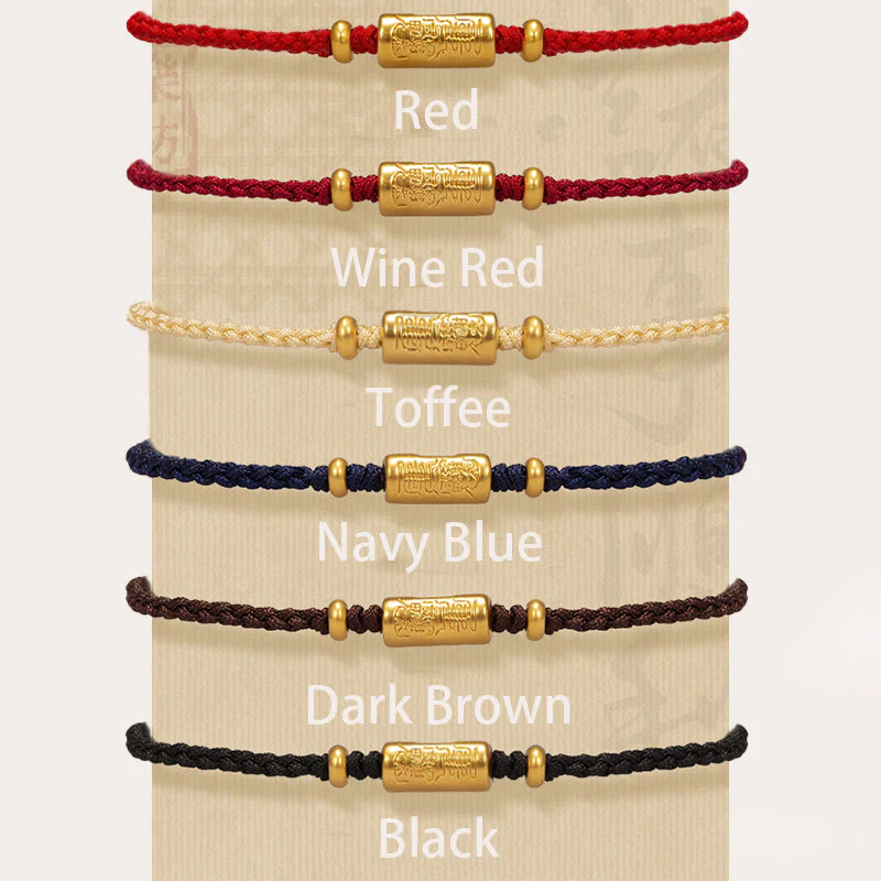 Buddha Stones 999 Gold Good Luck Amulet Carved Design Handmade Strength Braided Rope Bracelet