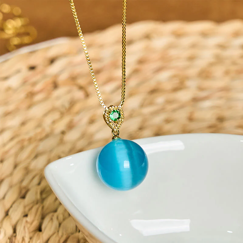 Buddha Stones Cat's Eye Round Ball Confidence Necklace Pendant