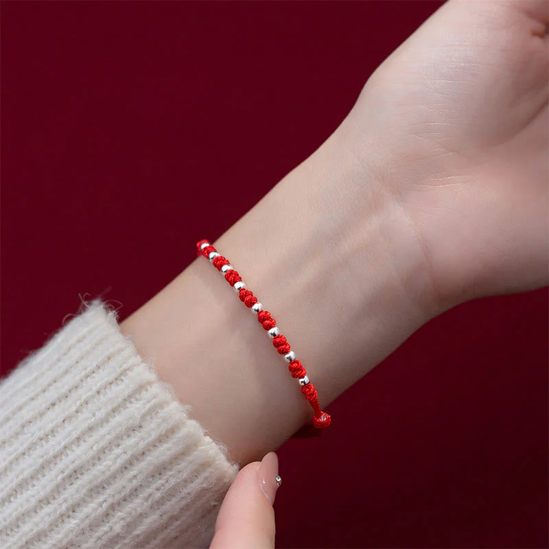 Buddha Stones 925 Sterling Silver Beads Red String Adjustable Luck Bracelet