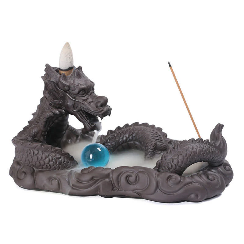Buddha Stones Dragon Playing Ball Flower Protection Incense Burner Decoration