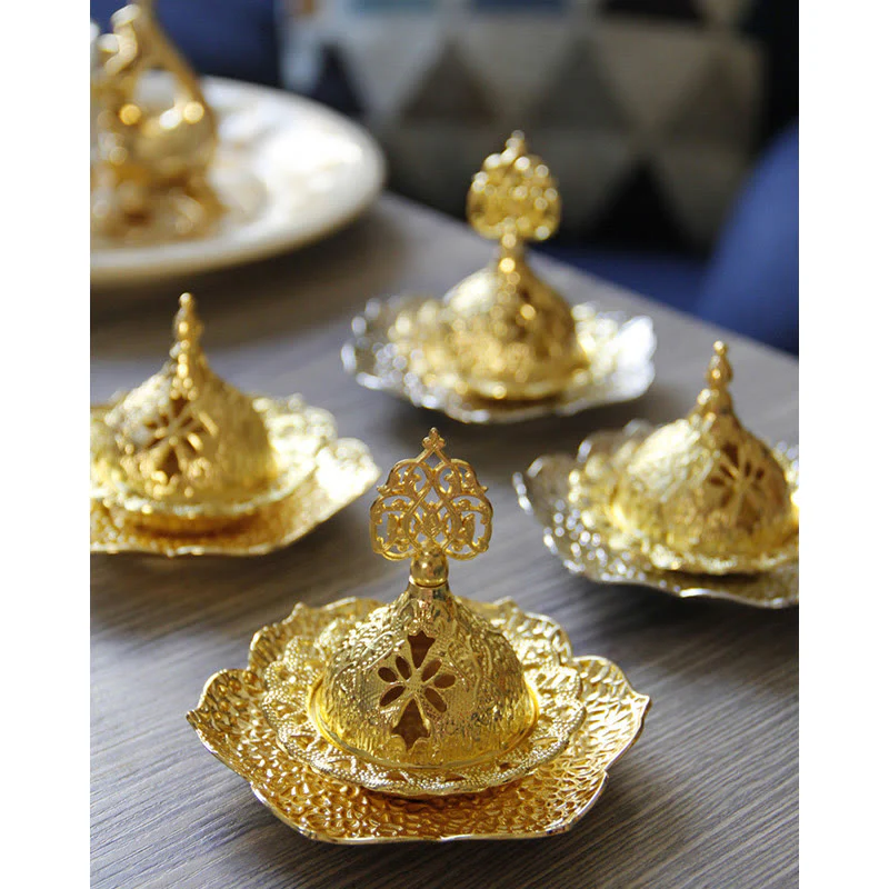 Buddha Stones Gold Leaf Coaster Spiritual Mini Alloy Metal Incense Burner