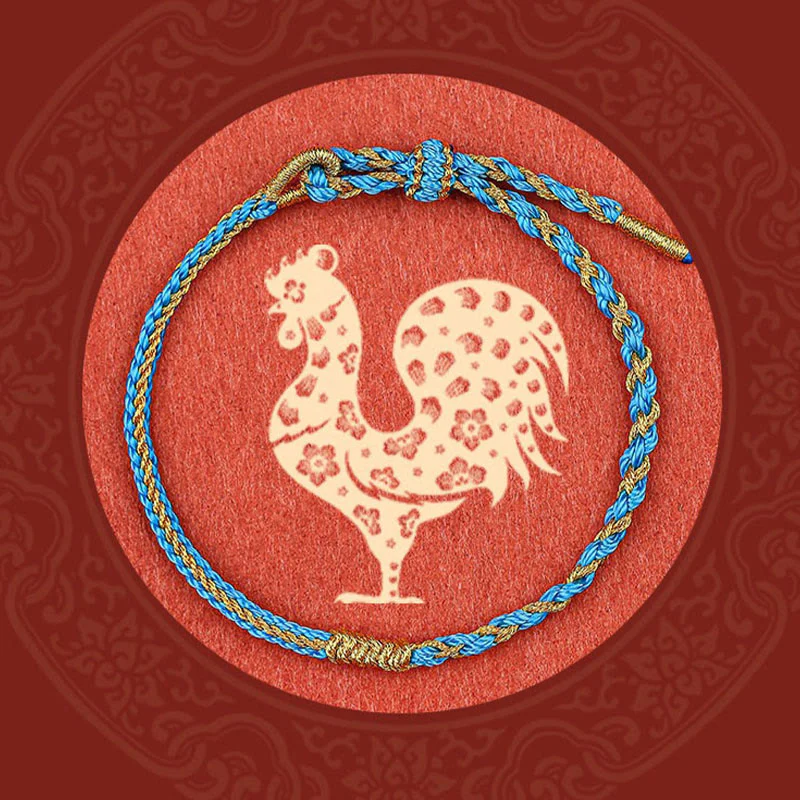 Buddha Stones Handmade Chinese Zodiac Rabbit Rooster Rat Horse Dragon Protection Braid String Bracelet
