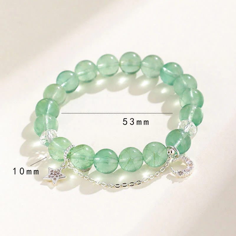 Buddha Stones Green Fluorite Beads Moon Star Peace Bracelet
