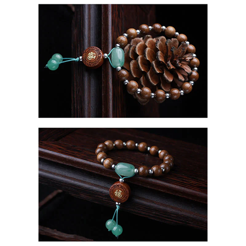 Buddha Stones Abelia Biflora Wood Happiness Protection Bracelet