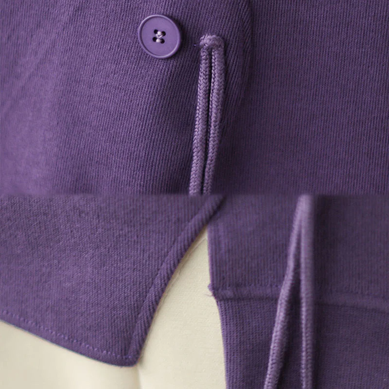 Buddha Stones Fall Plain Button Crew Neck Cotton Pullover Women's Sweatshirt