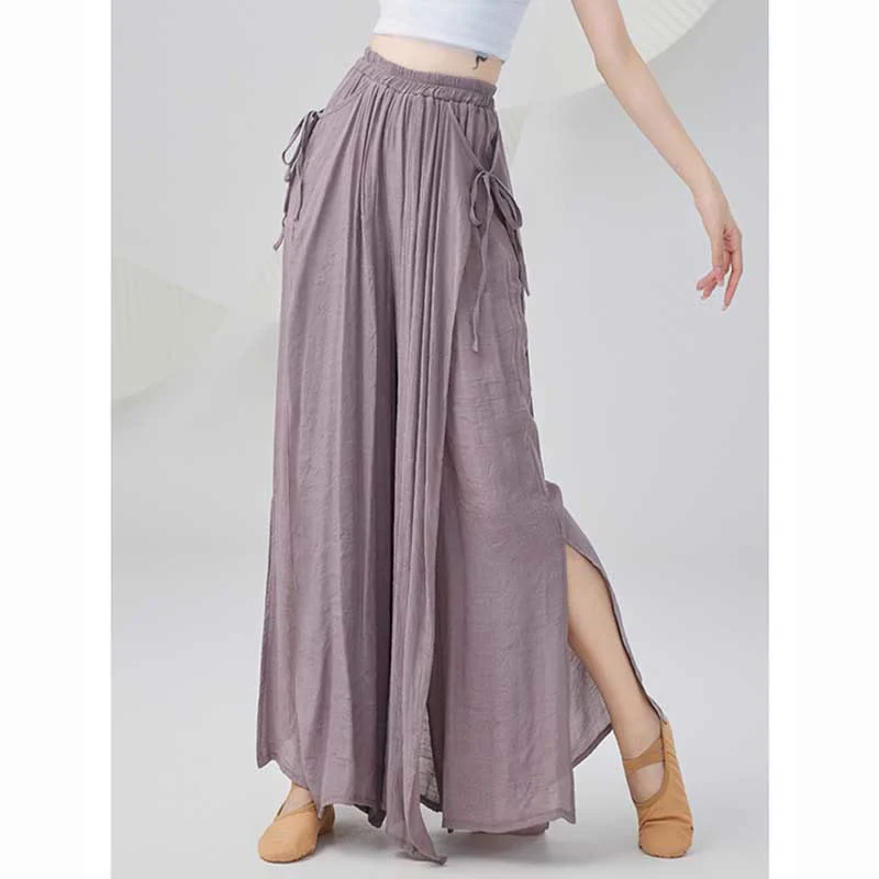 Buddha Stones Solid Color Loose Cotton Linen Wide Leg Pants For Yoga Classical Dance