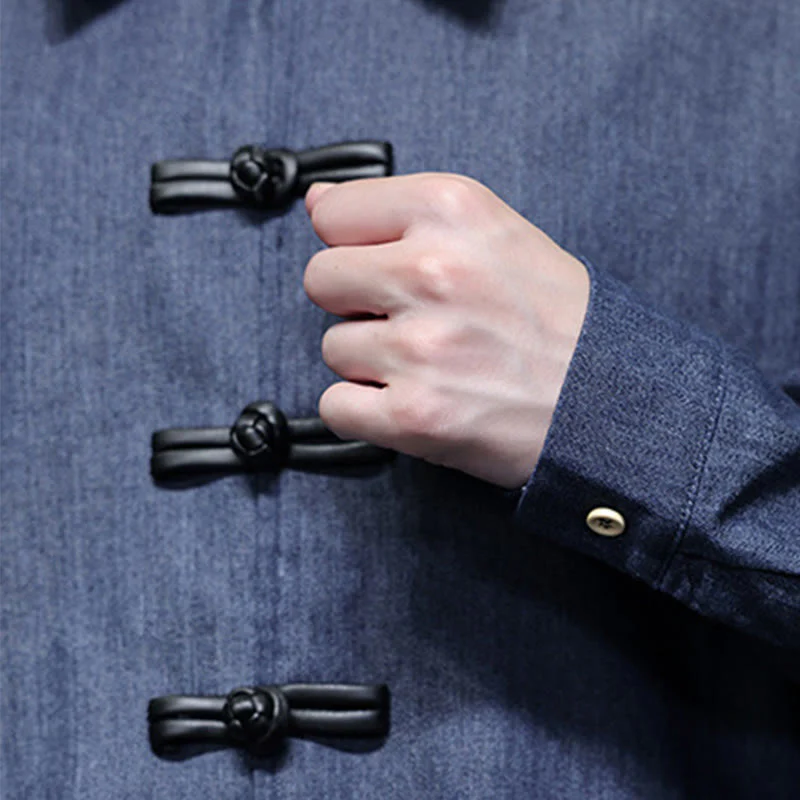 Buddha Stones Men's Frog-Button Cotton Long Sleeve Shirt With Pockets