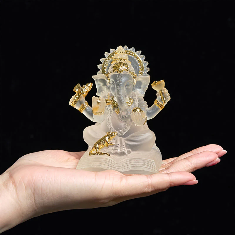 Buddha Stones Transparent White Ganesh Ganpati Elephant Statue Protection Home Resin Decoration