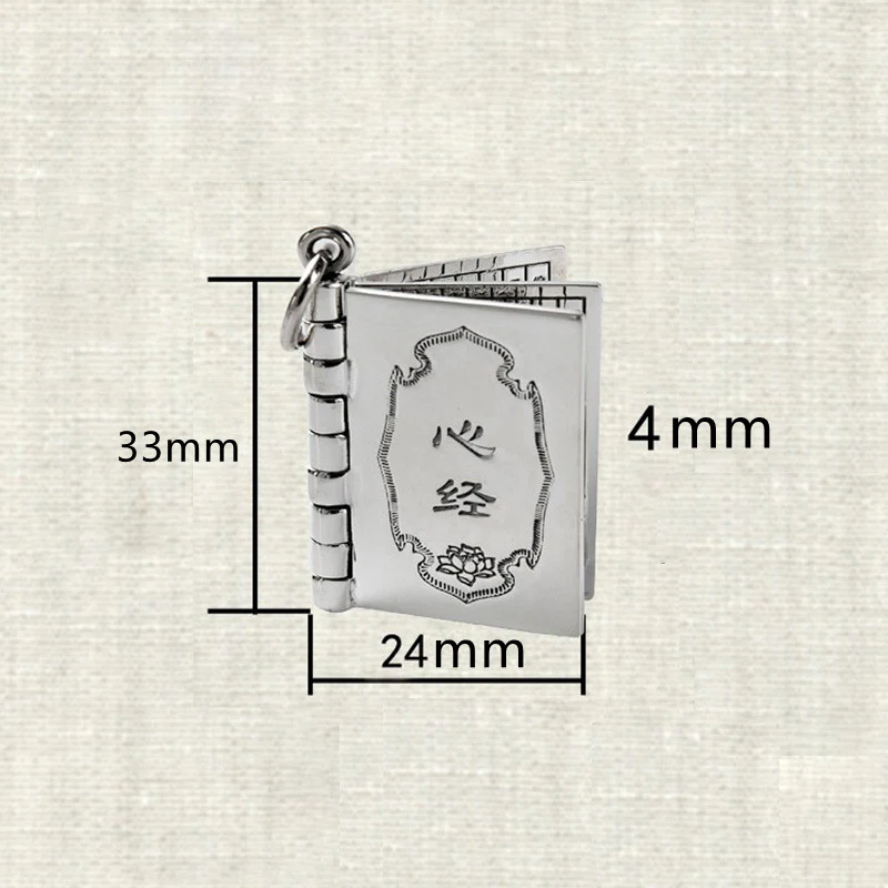 Buddha Stones 990 Sterling Silver Heart Sutra Great Compassion Shurangama Mantra Lotus Vajra Peace Necklace Pendant