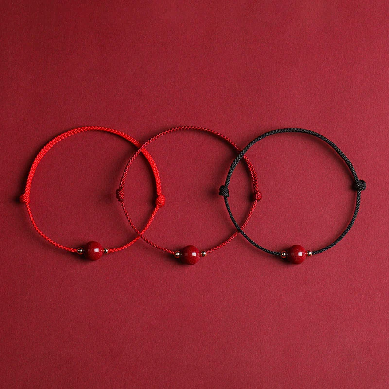 Buddha Stones Natural Lucky Cinnabar Bead Blessing String Bracelet Anklet