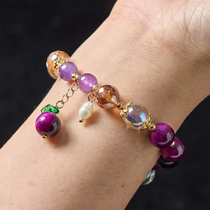 Buddha Stones Natural Red Tiger Eye Purple Tiger Eye Beads Green Leaf Protection Bracelet