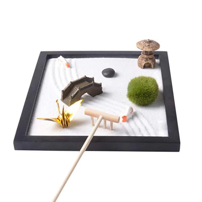 Buddha Stones Koi Fish Small Bridge Grass Landscape Peace Meditation Zen Garden Decoration