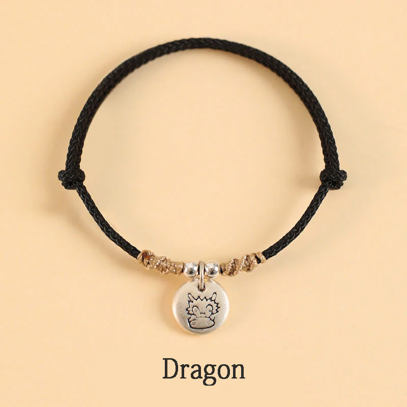 Buddha Stones Handmade 999 Sterling Silver Year of the Dragon Cute Chinese Zodiac Luck Braided Bracelet (Extra 30% Off | USE CODE: FS30)