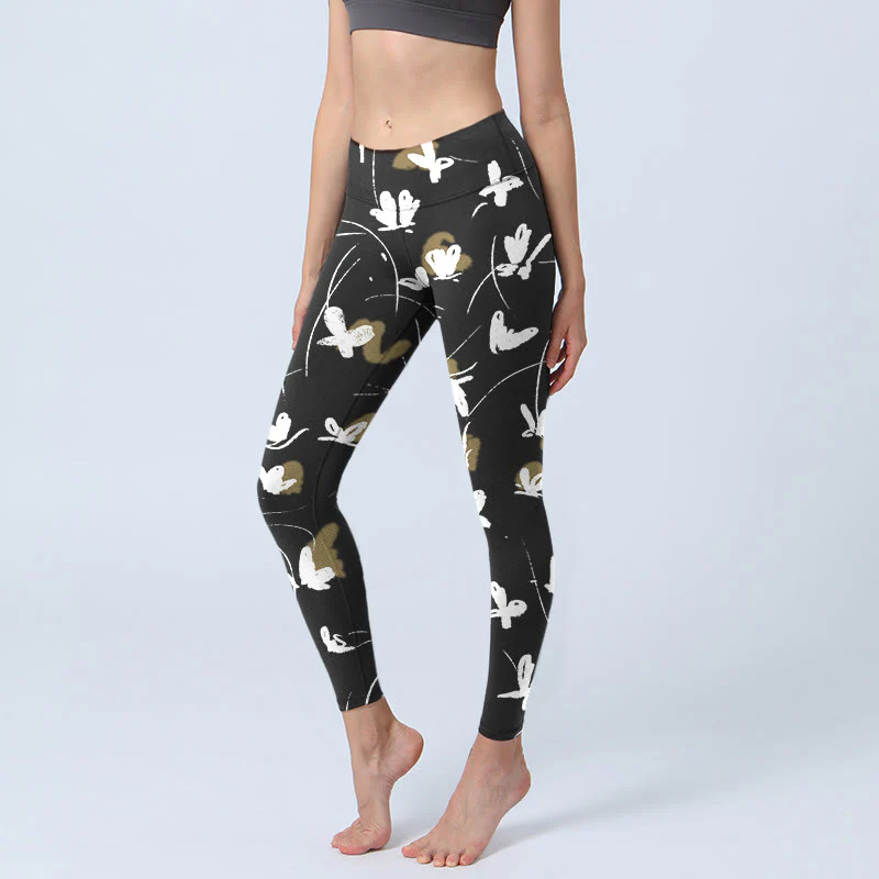 Buddha Stones White Butterflies Print Gym Leggings Women's Yoga Pants