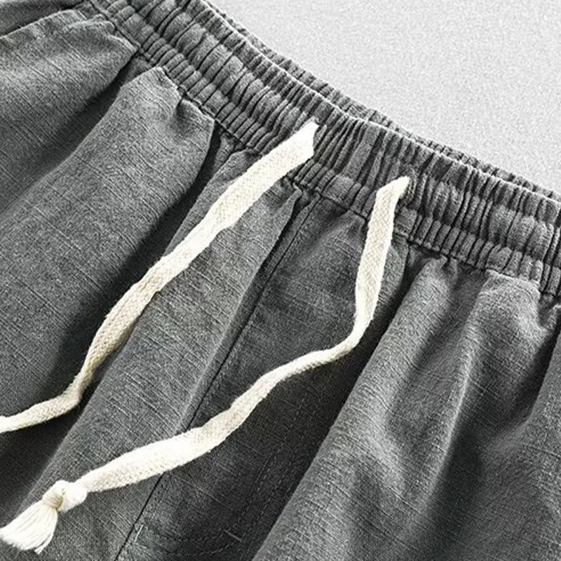 Buddha Stones Drawstring Elastic Waist Cotton Linen Men's Shorts With Pockets