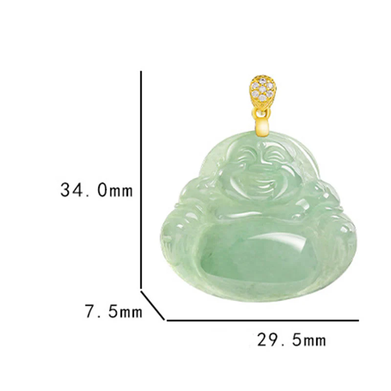 Buddha Stones 925 Sterling Silver Natural Jade Laughing Buddha Luck Prosperity Chain Necklace Pendant