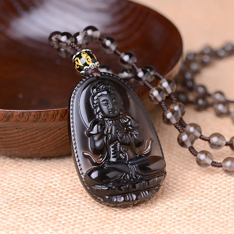 Buddha Stones Chinese Zodiac Obsidian Protection Necklace