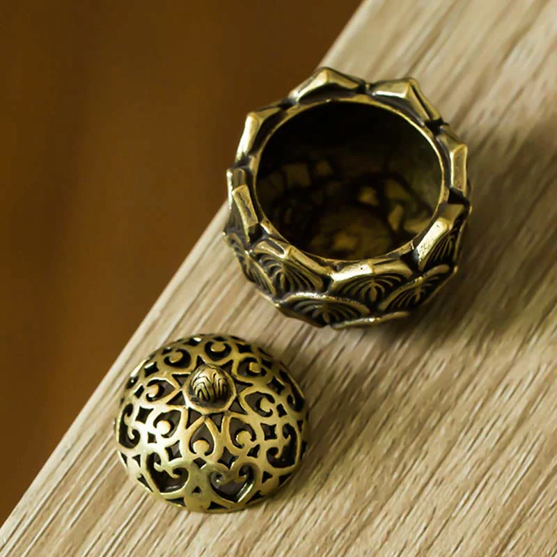 Buddha Stones Tibetan Mini Lotus Pattern Meditation Copper Incense Burner