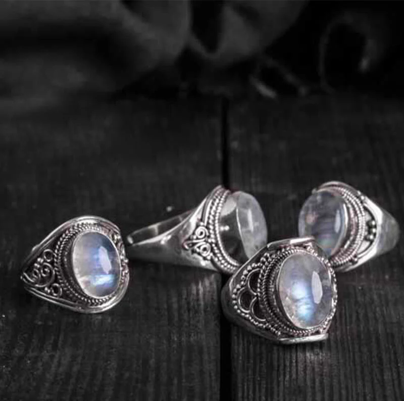 Buddha Stones 925 Sterling Silver Handmade Natural Moonstone Healing Adjustable Ring