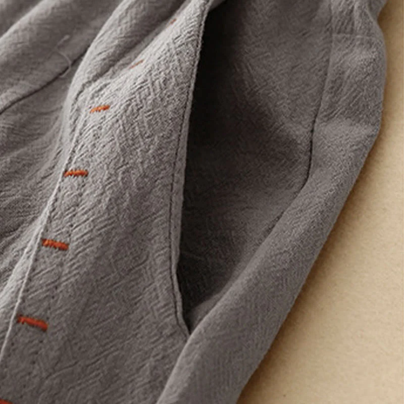 Buddha Stones Casual Simple Design Drawstring Split Cotton Linen Women's Wide Leg Pants With Pockets