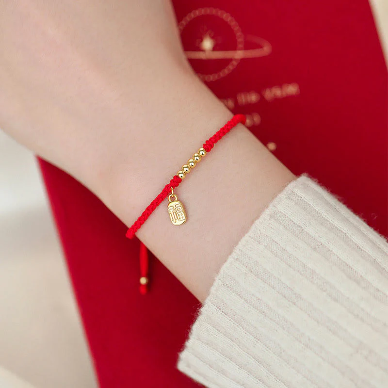 Buddha Stones Handmade Fu Character Charm Luck Fortune Rope Bracelet