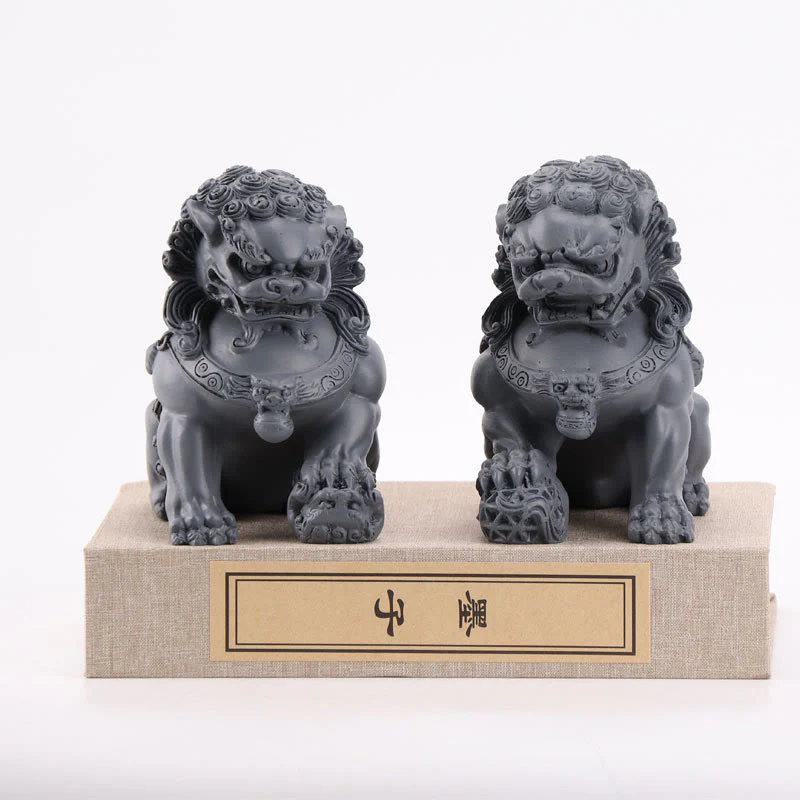 Buddha Stones 2Pcs Lion Statue Courage Strength Resin Home Office Decoration