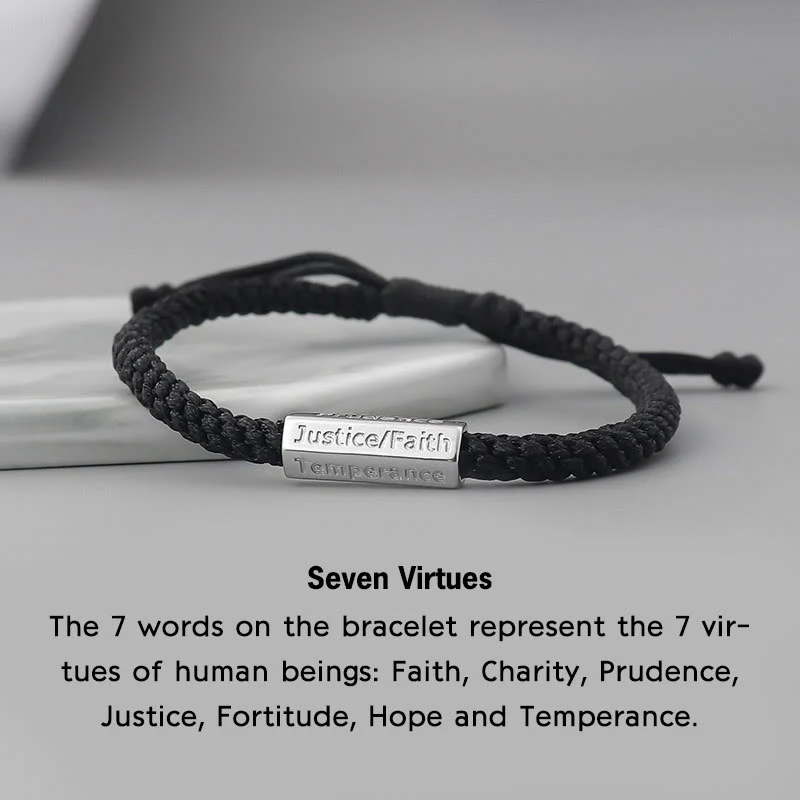 Buddha Stones Seven Deadly Sins Seven Virtues Braided String Bracelet