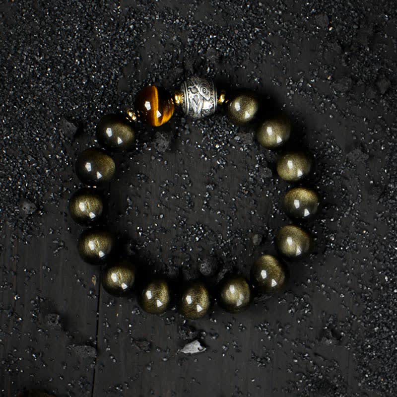 Buddha Stones To Experience a Reversal of Fortune Rainbow Obsidian Gold Sheen Obsidian Protection Bracelet