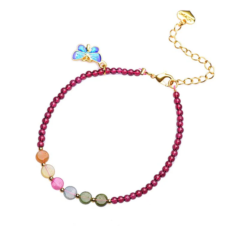 Buddha Stones Garnet Tourmaline Butterfly Protection Bracelet Anklet