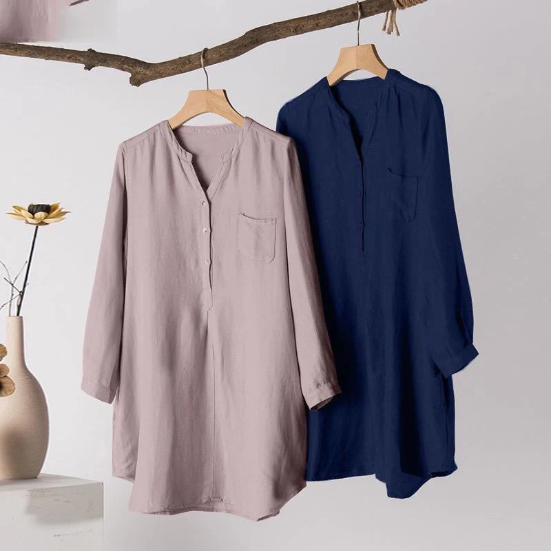 Buddha Stones Casual Women's V-neck Long Sleeve Design Three Buttons Polyester Shirt