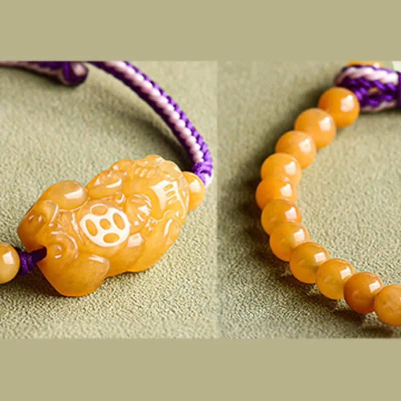 Buddha Stones Golden Silk Jade Beads PiXiu Wealth Bracelet
