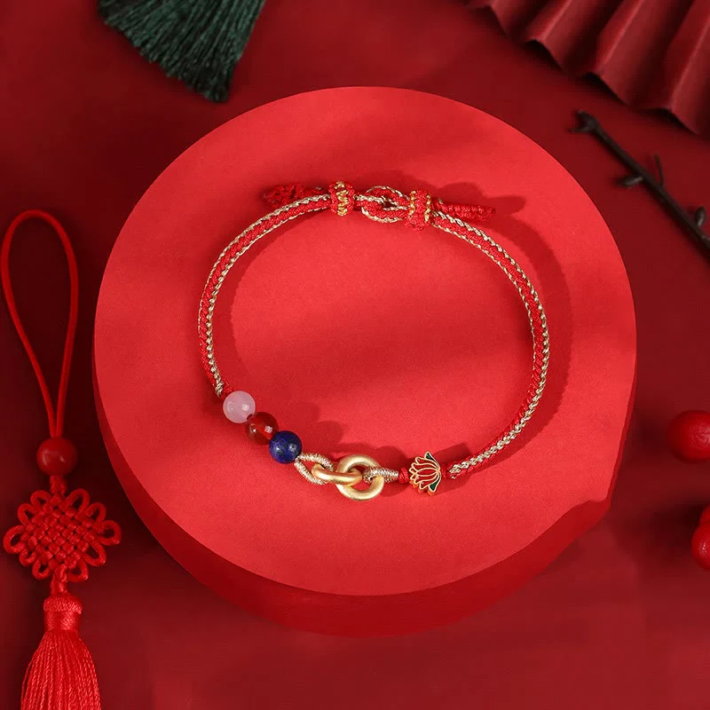 Buddha Stones 925 Sterling Silver Double Peace Buckle Lotus Auspicious Bracelet