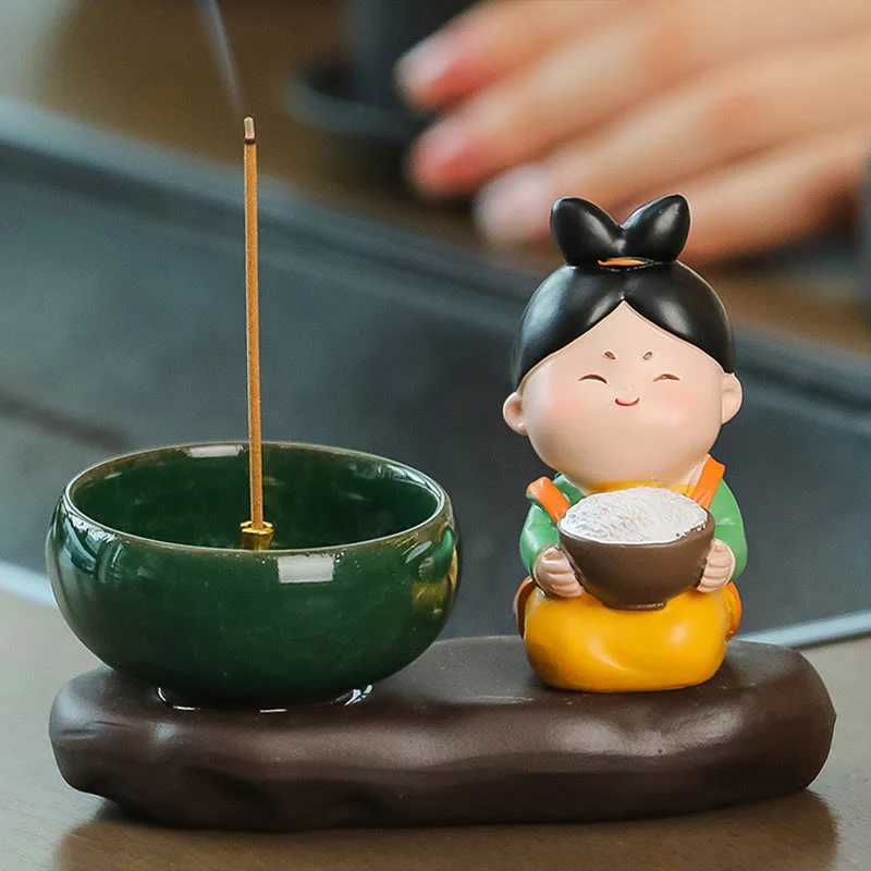 Buddha Stones Tang Dynasty Lady Food Healing Ceramic Incense Burner Desk Decoration