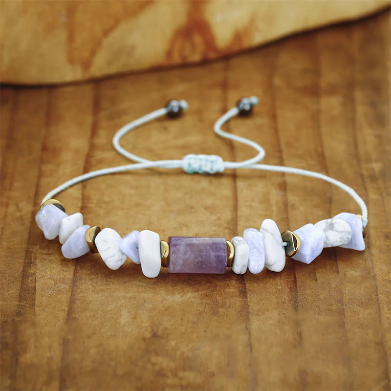 Buddha Stones De-Stress Amethyst Blue Lace Agate Howlite Healing Bracelet