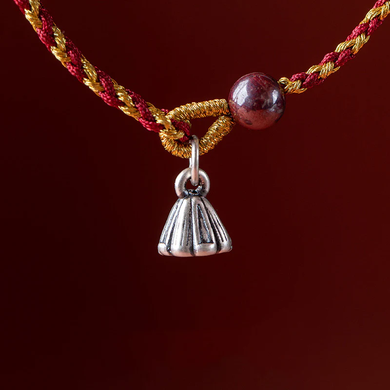 Buddha Stones Handcrafted Red Gold Rope Lotus Peace And Joy Charm Braid Bracelet