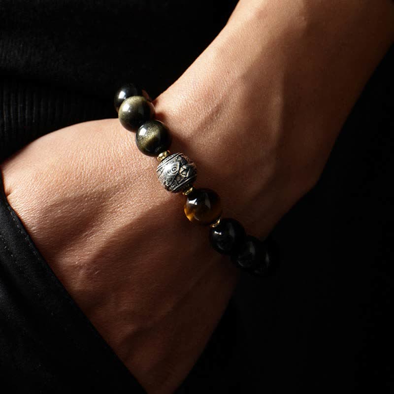 Buddha Stones To Experience a Reversal of Fortune Rainbow Obsidian Gold Sheen Obsidian Protection Bracelet