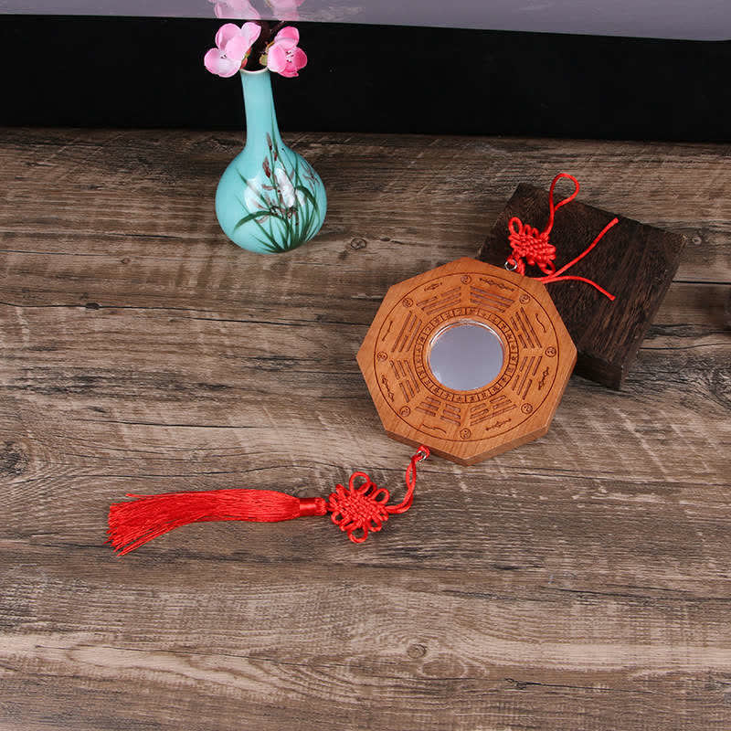 Buddha Stones Feng Shui Bagua Map Peach Wood Five-Emperor Coins Chinese Knotting Balance Energy Map Mirror