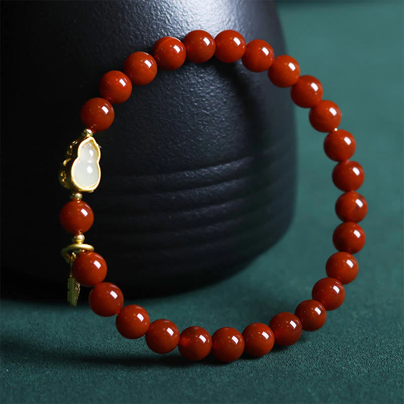 Buddha Stones Natural South Red Agate Hetian Jade Gourd Positive Bracelet