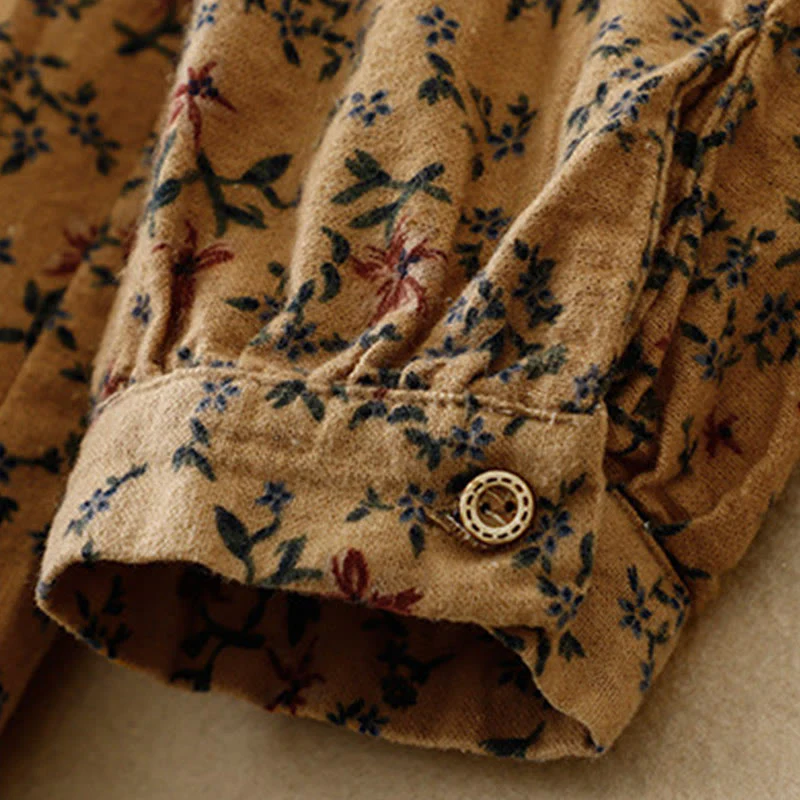 Buddha Stones Casual Florals Crew Neck Cotton Linen Women's Shirt