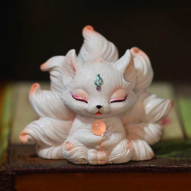 Buddha Stones Mini Nine Tailed Fox Luck Resin Home Desk Decoration