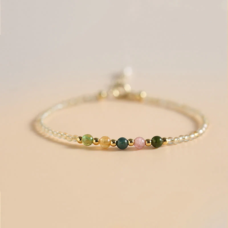 Buddha Stones 2.5mm Ultra-thin Citrine Tourmaline 14K Gold Filled Copper Beads Prosperity Bracelet
